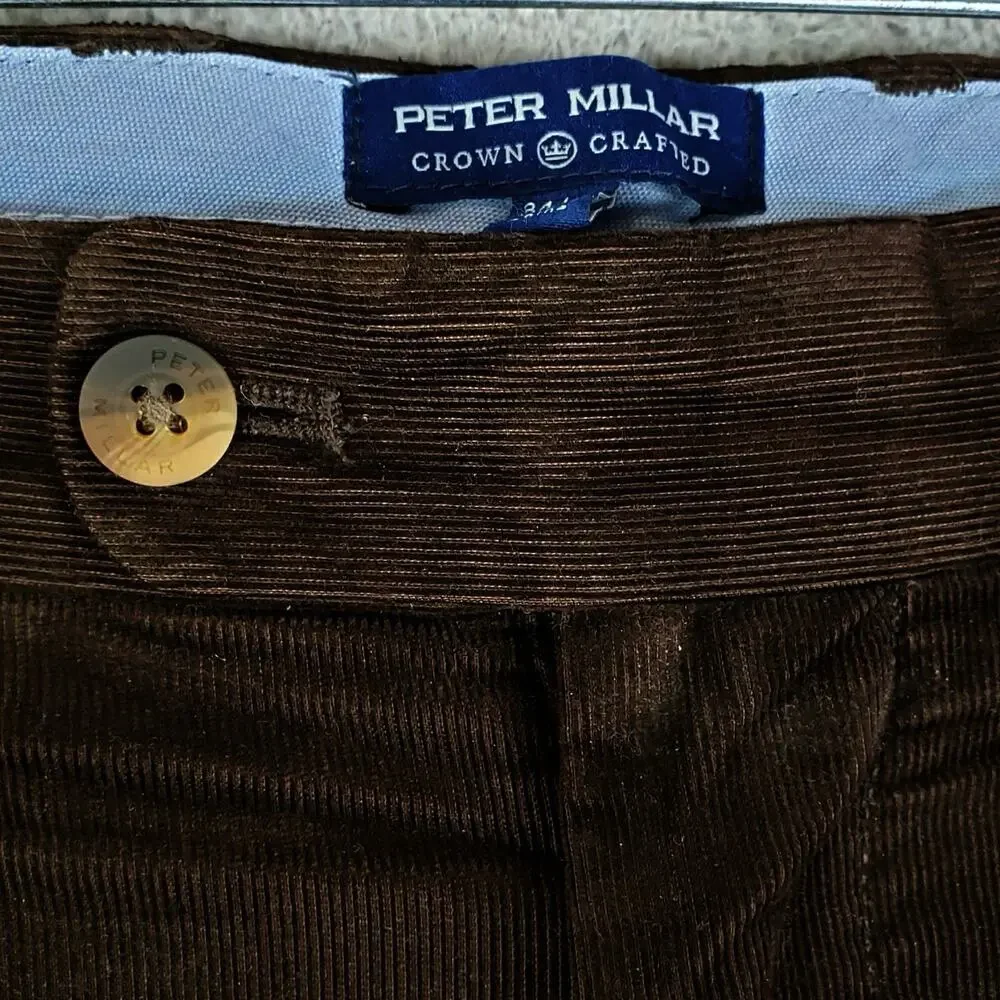 Peter Millar 34x30 Brown Corduroy Crown Sport Flat Front Straight Corduroy Pants